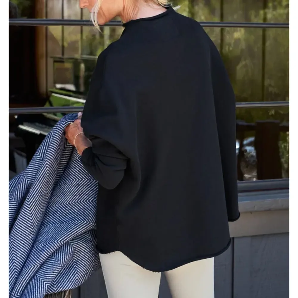 Frank & Eileen Effie Long-Sleeve Funnel Neck Capelet Black Pullover Sweatshirt S - Picture 3 of 10